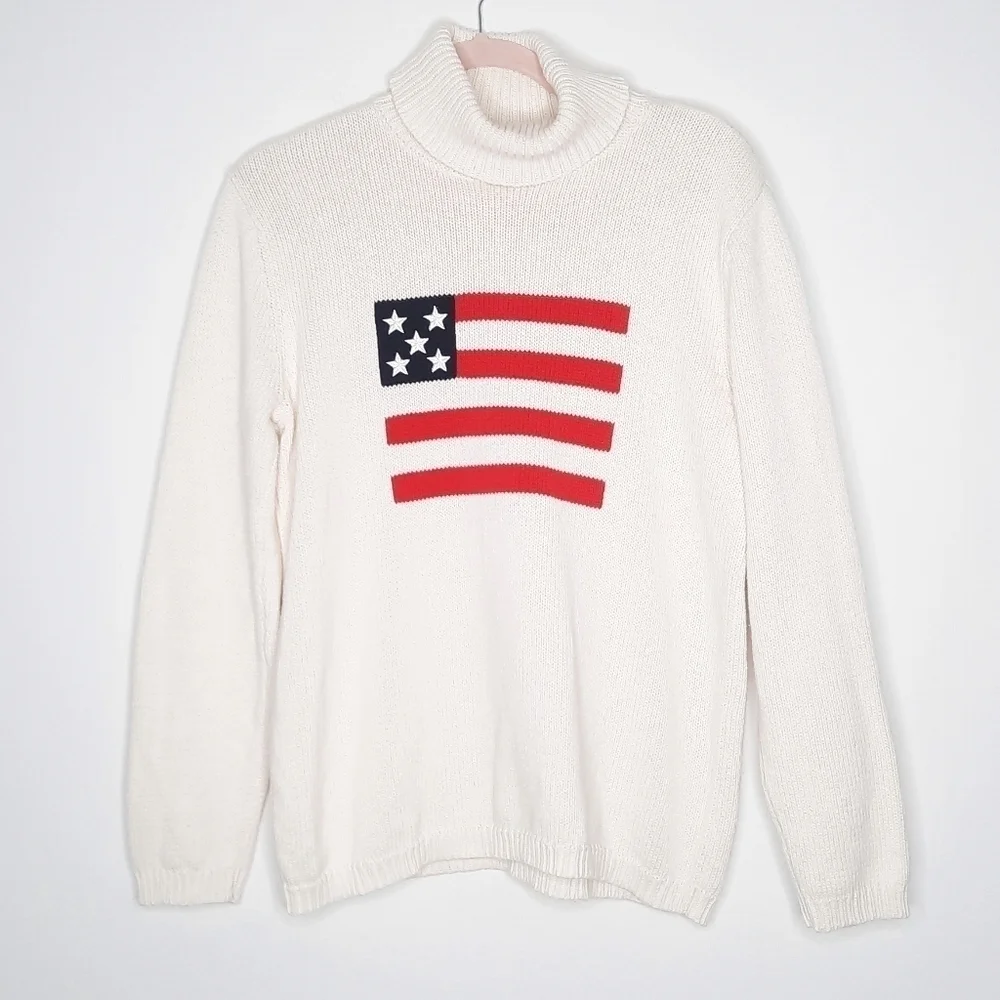 Vintage Liz Claiborne Americana Flag Turtleneck Sweater M